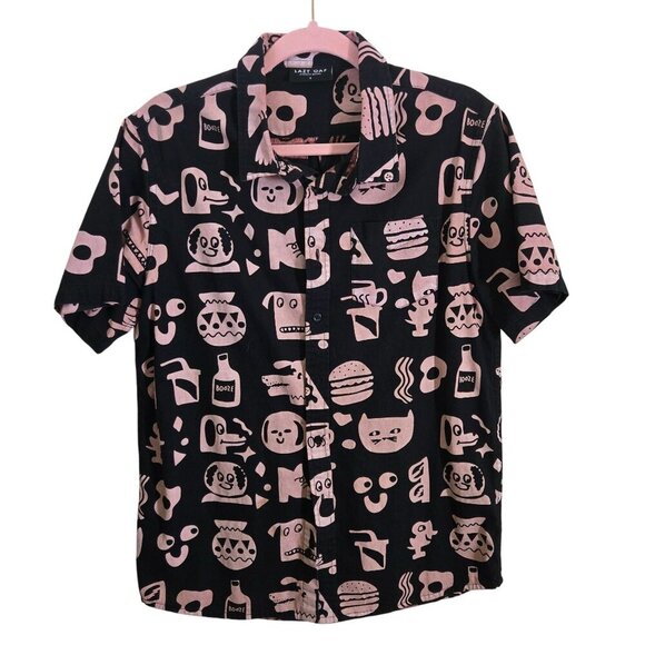 Lazy Oaf Rare Unique Novelty Print London Streetwear Shirt Black Blush Size S - Picture 1 of 8